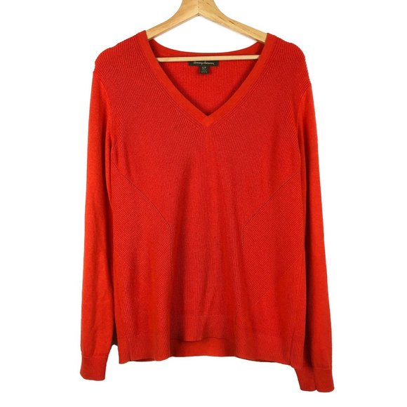Tommy Bahama Red Orange Oversized V-Neck Knit Sweater S - Picture 1 of 6